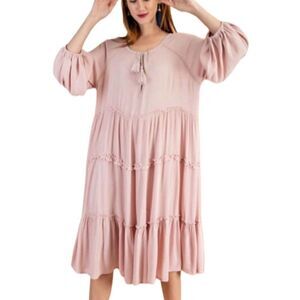 ❌Anthropologie Easel Pink Ruffled Tiered Bohemian Dress Size Small (runs large)